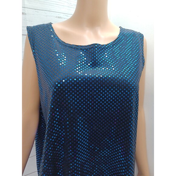 Notations sleeveless top blouse sequined embellished black blue shimmer XL - Picture 3 of 10